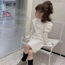 キッズ 子供服 ニット ワンピース ニットワンピ 女の子 秋冬 ゆったり 可愛い シンプル 無地 ジュニア ロング タイトネック 丸首 長袖 おでかけ お出かけ 旅行 かわいい 100 110 120 130 140 150 KWFB047(2色100-150) その1