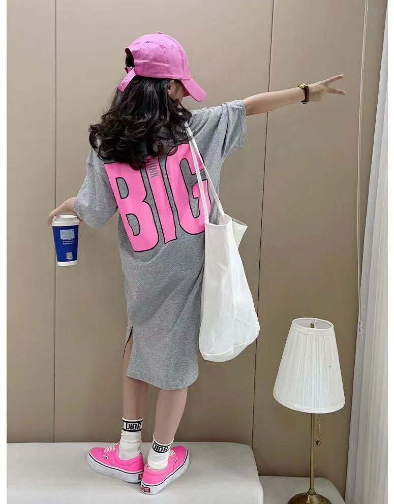 ワンピース キッズ Tシャツワンピース ロングワンピース 半袖 薄手 ジュニア おしゃれ 夏 丸首 子供服 子ども服 英文字 可愛い キッズワンピース 子供ドレス 入学 入園 七五三かわいい 誕生日 プレゼント 普段着 通学着 お出かけ KWFC040(2色110-170)