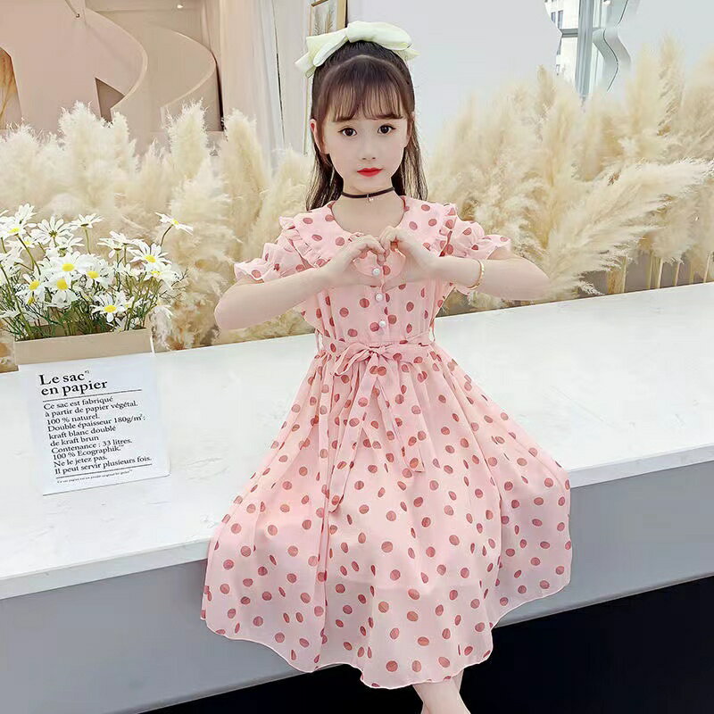 乐天商城 - 子供ドレス ロングワンピース 夏 女の子 半袖 ガールズ ドッド柄 総柄 シフォンワンピース ドレス 子どもワンピース ピアノ 発表会 結婚式 卒業式 入学式 卒園式 入園式 演奏会 パーティードレス お姫様 プレゼント 可愛い KWFC074(3色110-160)