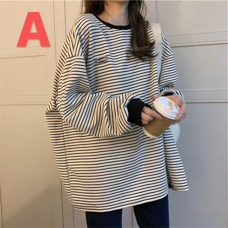 ロングTシャツ レディース 大きいサイズ ボーダー柄 ボーダーTシャツ 春秋 秋服 春服 長袖 薄手 丸首 トップス ゆったり 可愛い カジュアル LUEA245(2色L-4XL)
