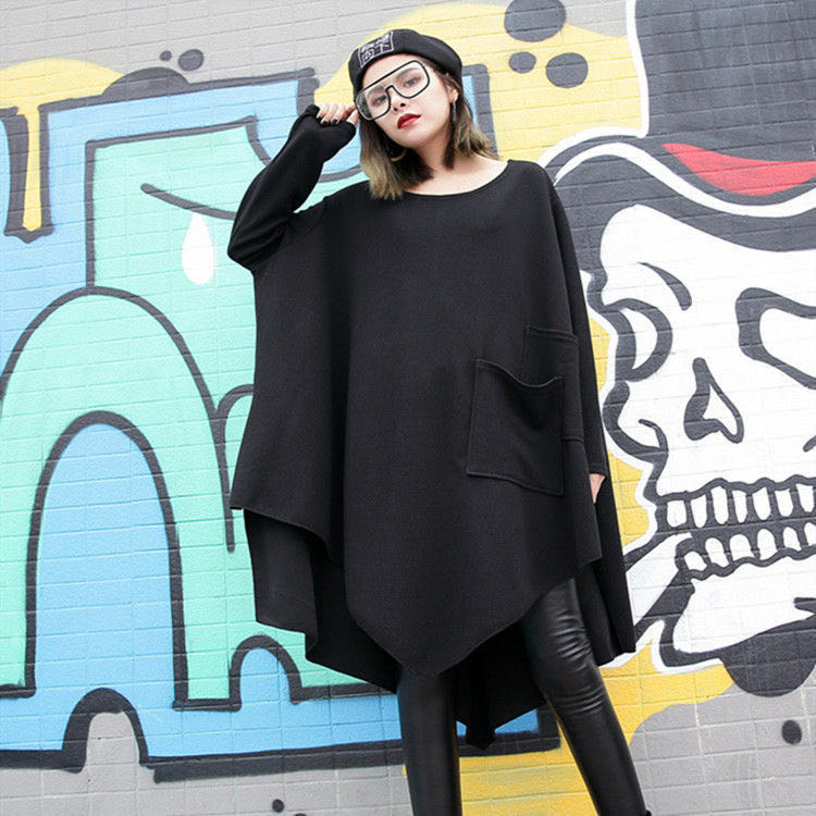 乐天商城 - ロングTシャツ レディース ブラック ロング 秋 秋服 薄手 トップス ゆったり 大きいサイズ 可愛い 丸首 長袖 カジュアル LUEA286(フリー) レディースロングtシャツ シンプル 無地 レディースtッシャツ ロング丈 ビッグシルエットtシャツ 秋物レディース