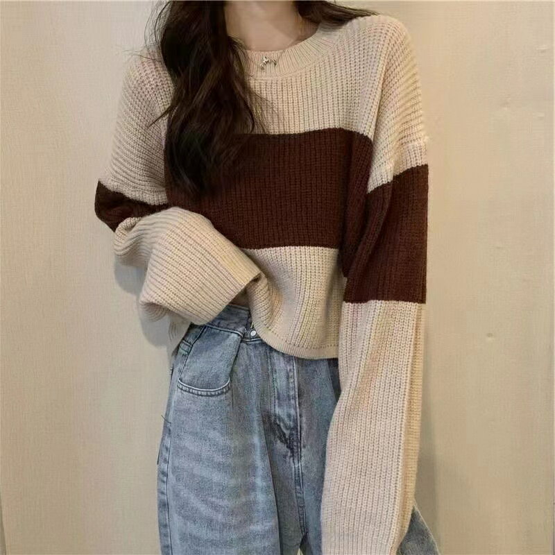 乐天商城 - ニット セーター ショット レディース トップス 長袖 ニットセーター レディース 春秋 着やせ 体型カバー ゆったり 秋ニット ニット ゆるニット 可愛い カジュアル 通勤 カジュアル 丸首 SLUB183(5色S-2XL)