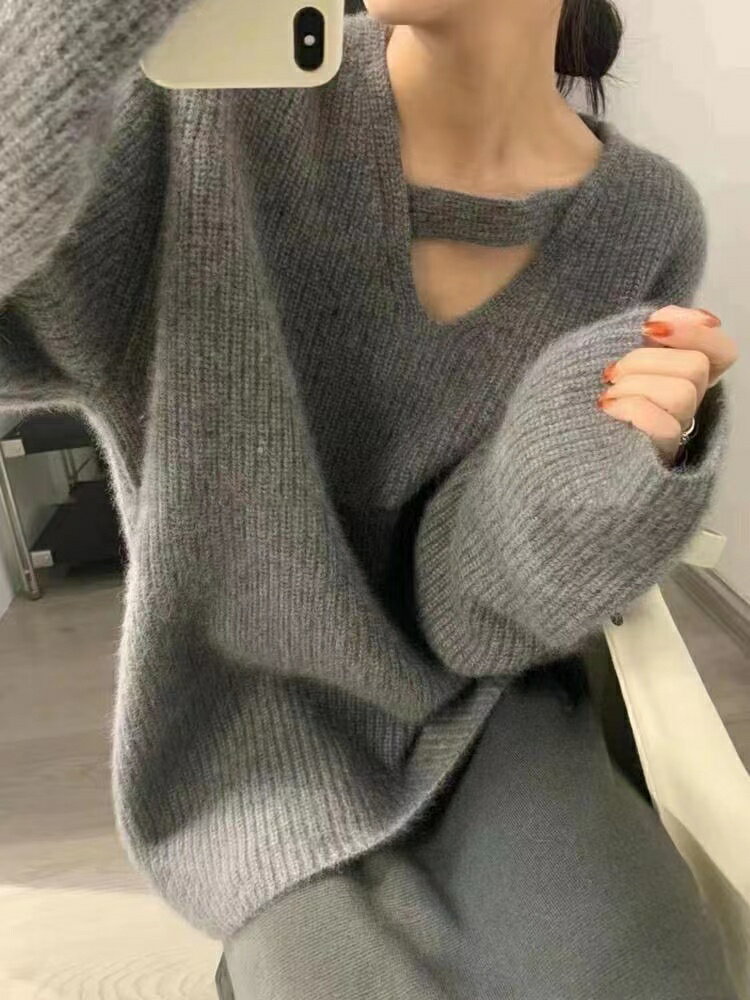 乐天商城 - ニット セーター レディース トップス オーバーサイズ 長袖 丸首 ニットセーター 秋冬 秋服 冬服 着やせ 体型カバー 無地 ゆったり 秋ニット 冬ニット 可愛い カジュアル 通勤 厚手 SLUB210(3色S-XL)