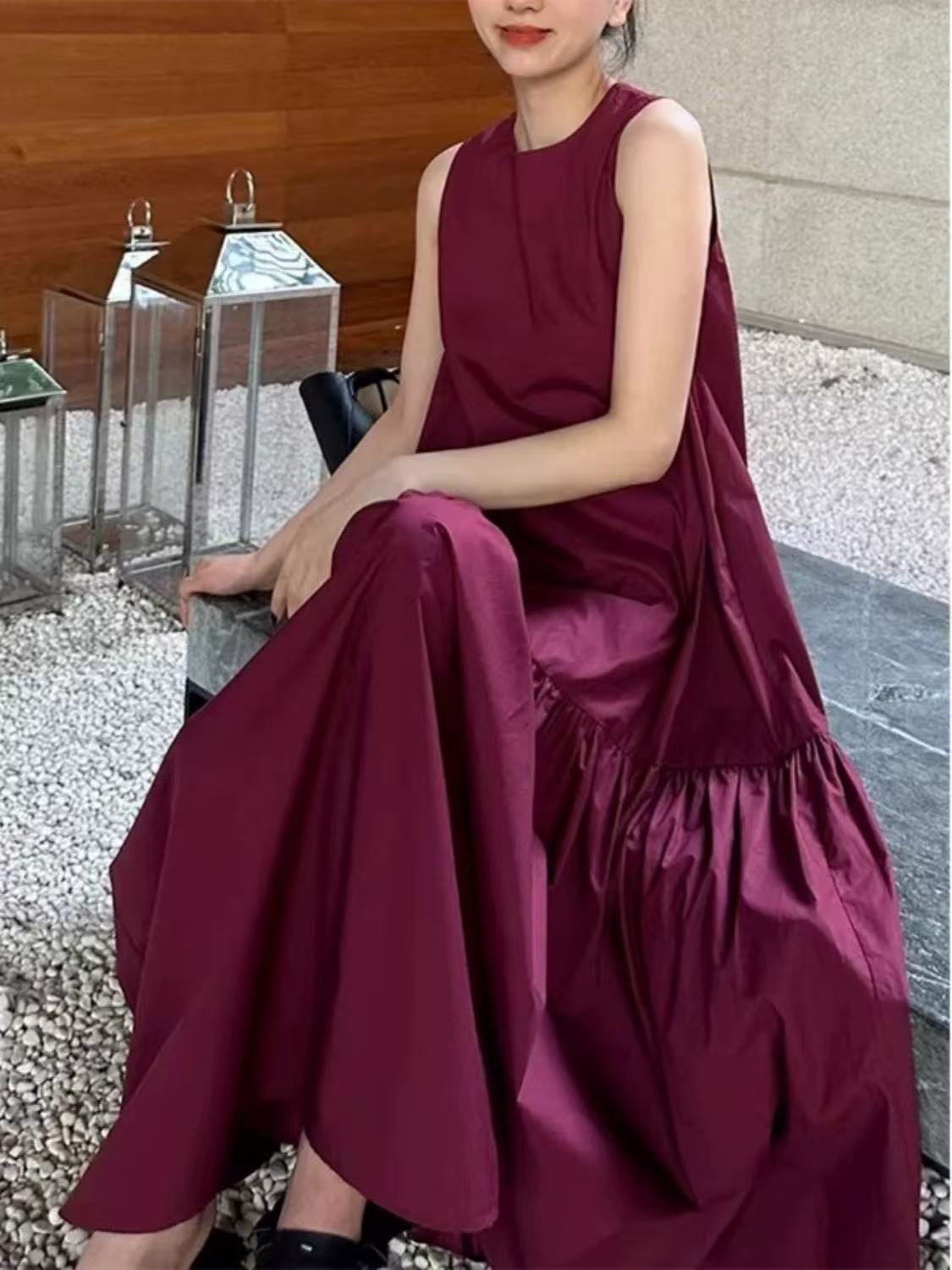 乐天商城 - ワンピース マキシワンピース レディース 春夏 無地 ロングワンピース ロング丈 ノースリーブ マキシ 薄手 ワンピ 大きいサイズ 半袖ワンピ ゆったり 体型カバー 着?せ カジュアル 旅行 シンプル LWGA113(M-4XL)