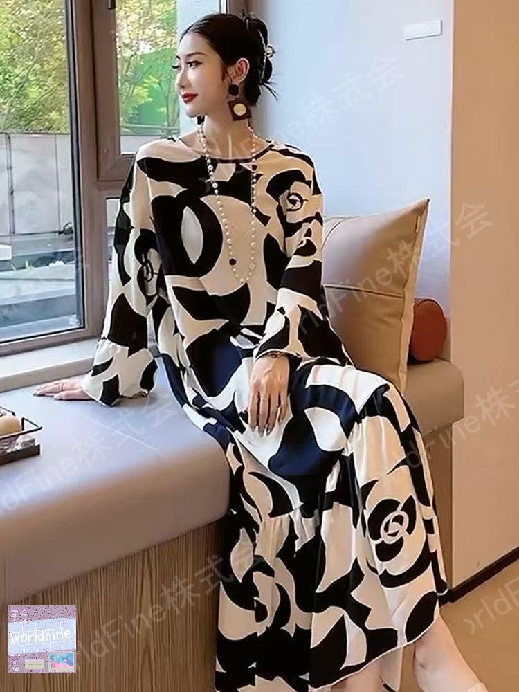 乐天商城 - ロングワンピース 総柄ワンピース 大きいサイズ レディース マキシ丈ワンピース ワンピース秋 大きめ ロングワンピ 体型カバー 春秋 秋物 ゆったり 長袖 可愛い LWGA119(L-4XL)