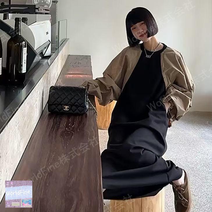 ロングワンピース 切替ワンピース 大きいサイズ レディース 重ね着風 長袖ワンピース レイヤード風 ワンピース秋 大きめ おしゃれワンピース 重ね着風ワンピース ロングワンピ 秋ワンピース 体型カバー 大人 上品 春秋 秋物 秋服 秋 ゆったり 長袖 可愛い LWGA121(2色L-4XL)