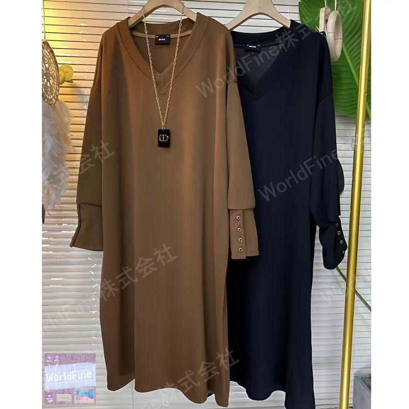 乐天商城 - マキシワンピース レディース 大きいサイズ 無地ワンピース Vネックワンピース 春秋 秋物 秋服 長袖 ロングワンピース ゆったり お洒落 ワンピース秋 リブ Vネック ロングリブ ロングワンピ 体型カバー 着痩せ 大人 かわいい レディース秋冬ファッション LWGA124(2色M-3XL)