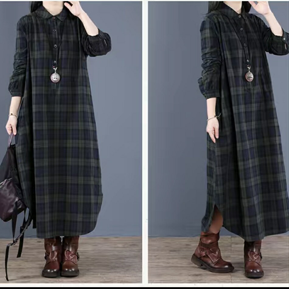 シャツワンピース レディース マキシワンピース ロングシャツワンピ チェック柄 チュニック ワンピ ロング丈 長袖 パーカー レディース ダンガリーワンピース マキシ丈 体型カバー プルオーバー ゆったり 膝丈 通勤 テールライン 着痩せ 春 夏 SLWC008(2色M-2XL)