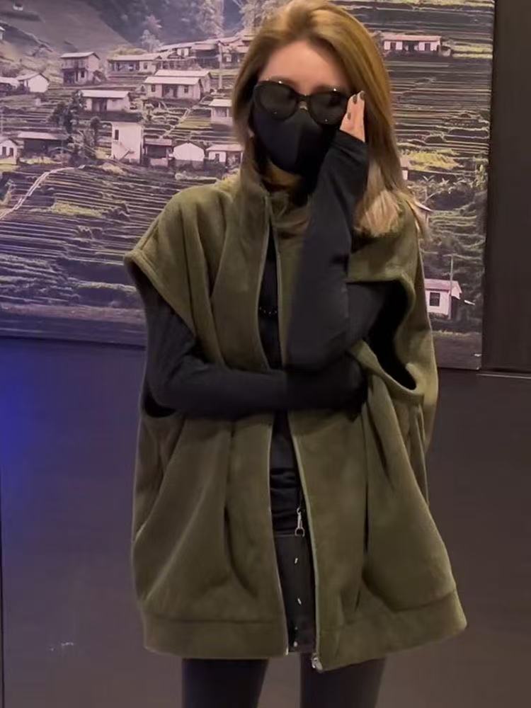 WorldFine楽天市場SHOPのベスト ジレ レディース 前開き パーカー 春 秋 冬 パーカーベスト ロングベスト スウェットベスト ハイネック トップス ノースリーブ レディース 春 秋 アウター 重ね着 大きいサイズ カットソーベスト ゆったり 大きいサイズ レイヤード 無地 おしゃれ LCGA005(L-4XL)｜アングル3