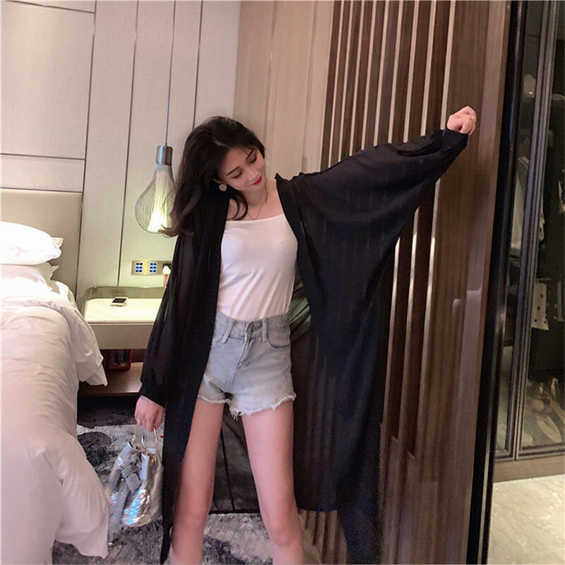 乐天商城 - レディース 日焼け止め シフォン ロング カーディガン ゆったり 大きいサイズ 春夏 無地 可愛い LCDA118