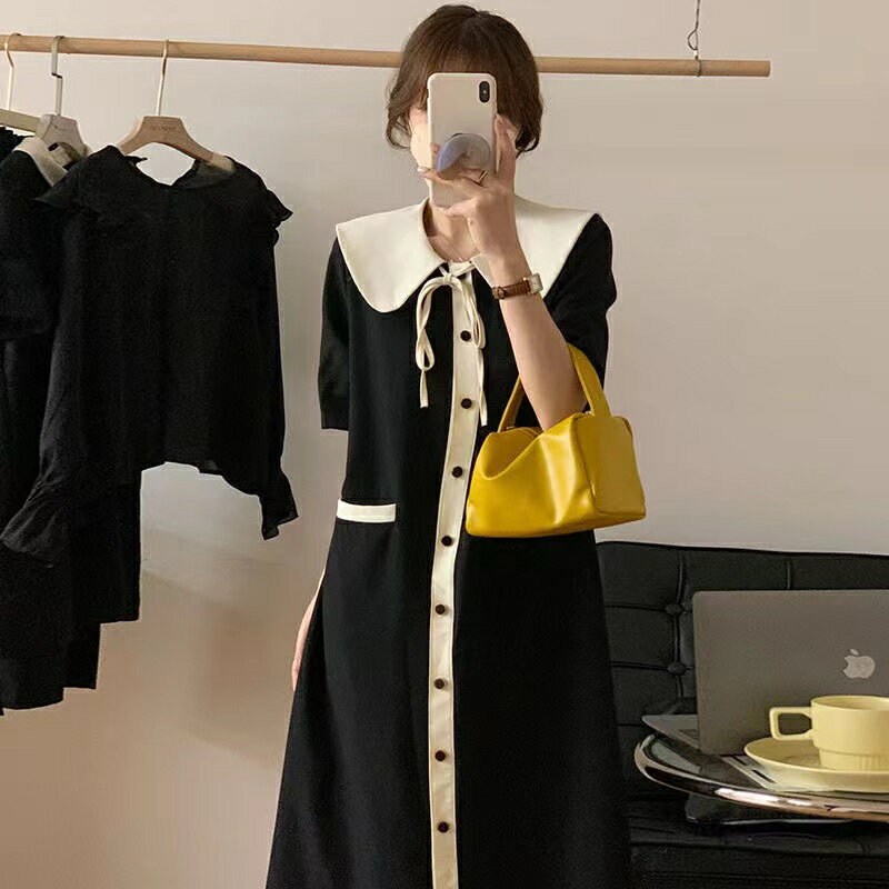 乐天商城 - ワンピース ワンピドレス ミニ ミニ丈 ショート 夏 ショート丈 袖あり 半袖 襟付き Aライン ウエストリボン ポケット プルオーバー 可愛い かわいい きれいめ シンプル カジュアル おしゃれ お洒落 レトロ こなれ感 ラフ キュート ガーリー 春 LWFA065(M-4XL)