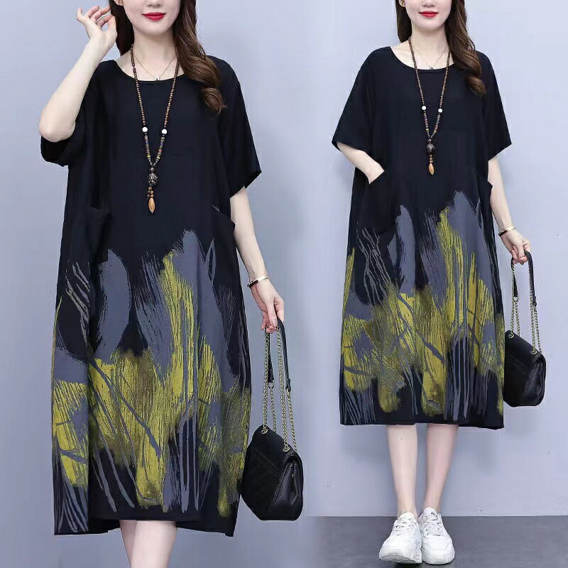 ワンピース レディース 半袖 夏 無地 ビッグシルエット 切り替え オーバーサイズ 丸首 かわいい 大人可愛い きれいめ シンプル 膝丈 カジュアル 大人 おしゃれ お洒落 大人女子 こなれ感 ゆったり 体型カバー LWFA080(L-5XL)