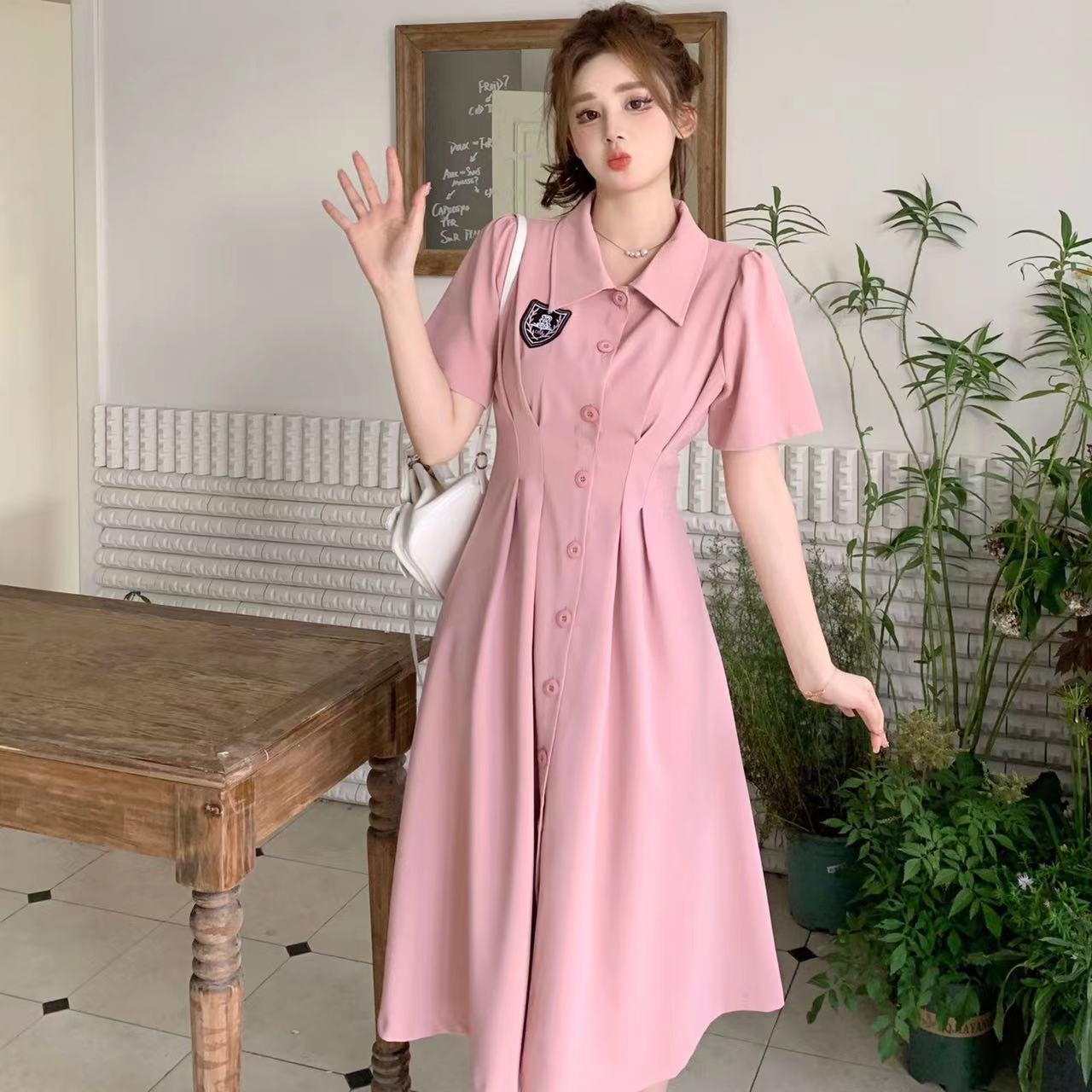 Rakuten - ワンピース レディース 半袖 夏 ロング 襟付き 前開け 無地 シンプル おしゃれ お洒落 大人女子 春 人気 アウトドア 大きいサイズ 夏秋 きれいめ 大人 カジュアル 韓国風 Aライン かわいい LWFA106(2色L-4XL)