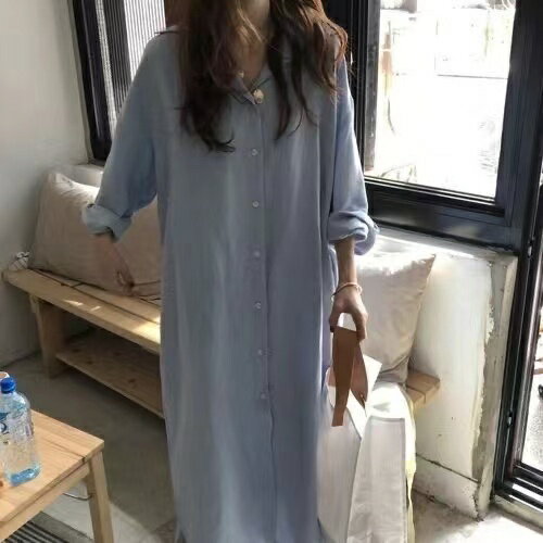 シャツワンピース レディース ブラウス ロング丈 袖あり 長袖 襟付き スタンドカラー ワイド 前開き 体型カバー 着痩せ かわいい 大人可愛い きれいめ シンプル カジュアル 大人 上品 おしゃれ お洒落 大人女子 LWFA118(3色L-4XL)