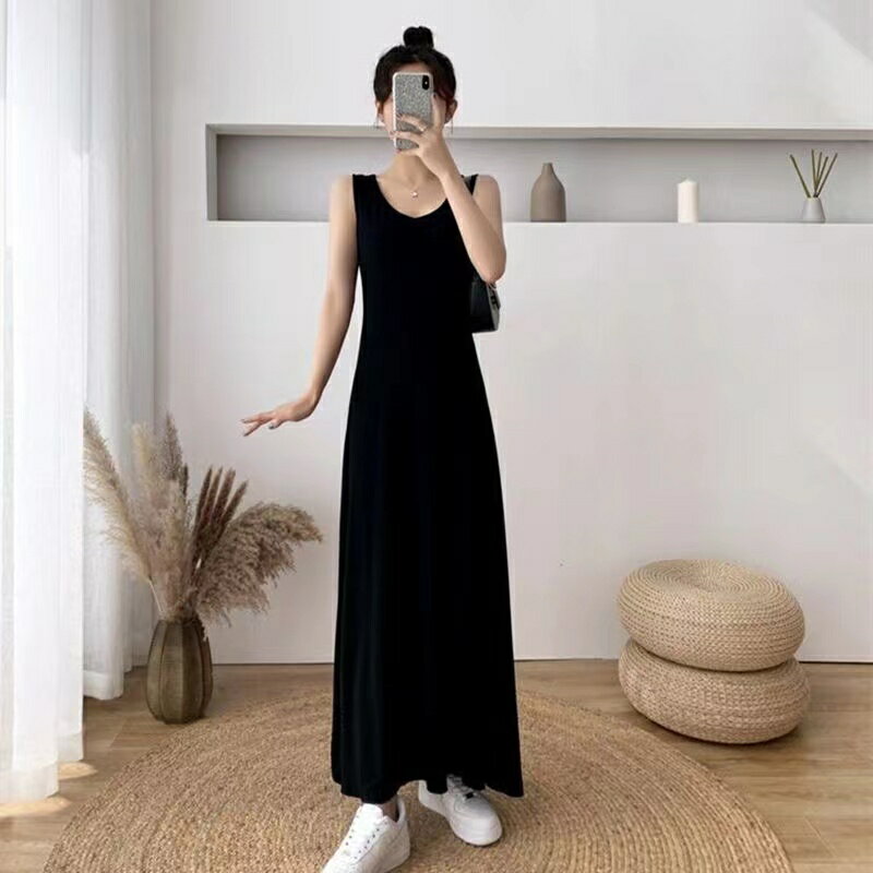 無地 ワンピース 夏ワンピース ロング丈 黒ワンピース ロング丈ワンピース 夏 ノースリーブ クルーネック ワンピ aライン 黒いワンピース オシャレワンピース かわいい シンプルワンピース おしゃれ お洒落 かっこいい ロングワンピース 大きいサイズ 大人女子 無地 SLWC026