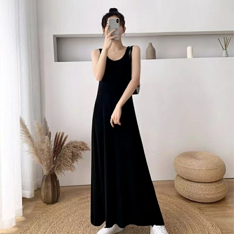 無地 ワンピース 夏ワンピース ロング丈 黒ワンピース ロング丈ワンピース 夏 ノースリーブ クルーネック ワンピ aライン 黒いワンピース オシャレワンピース かわいい シンプルワンピース おしゃれ お洒落 かっこいい ロングワンピース 大きいサイズ 大人女子 無地 SLWC026