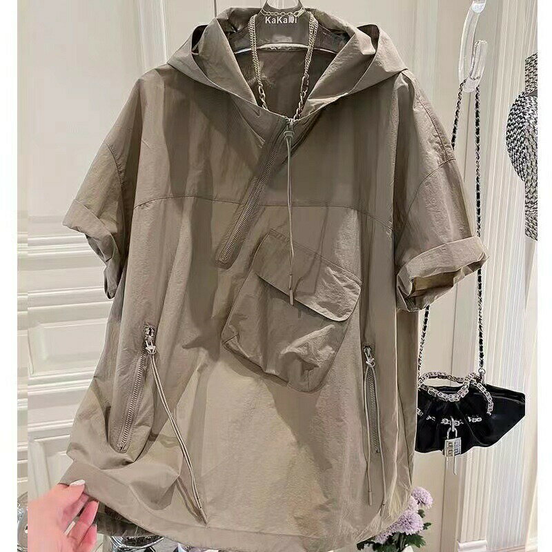 乐天商城 - tシャツ パーカー フード付き レディース 半袖 半袖tシャツ レディースtシャツ ゆったり 薄手パーカー フード付き 夏物 大きいサイズ 夏服 カットソー ファッション レディース半袖tシャツ オシャレ トップス スウェット カジュアル 可愛い LUFA094(3色L-4XL)