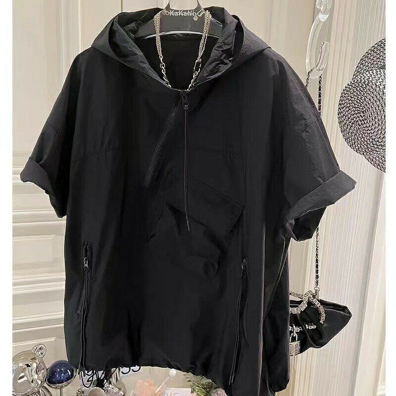 tシャツ パーカー フード付き レディース 半袖 半袖tシャツ レディースtシャツ ゆったり 薄手パーカー フード付き 夏物 大きいサイズ 夏服 カットソー ファッション レディース半袖tシャツ オシャレ トップス スウェット カジュアル 可愛い LUFA094(3色L-4XL) worldfine-10005134 WorldFine楽天市場SHOP サンプル画像2
