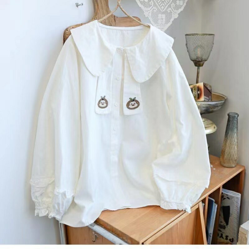シャツ レディース ブラウス トップス 春秋 大きいサイズ フロント 長袖 無地 羽織り レディース シャツ ゆったり 森ガール 体型カバー 可愛い LUFA170(L-4XL)