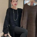 ニットセーター 薄手 レディース トップス 春秋 秋物 春物 ニット トップス スリット 着痩せ ゆったり 体型カバー 無地 シンプル 大きいサイズ プルオーバ...