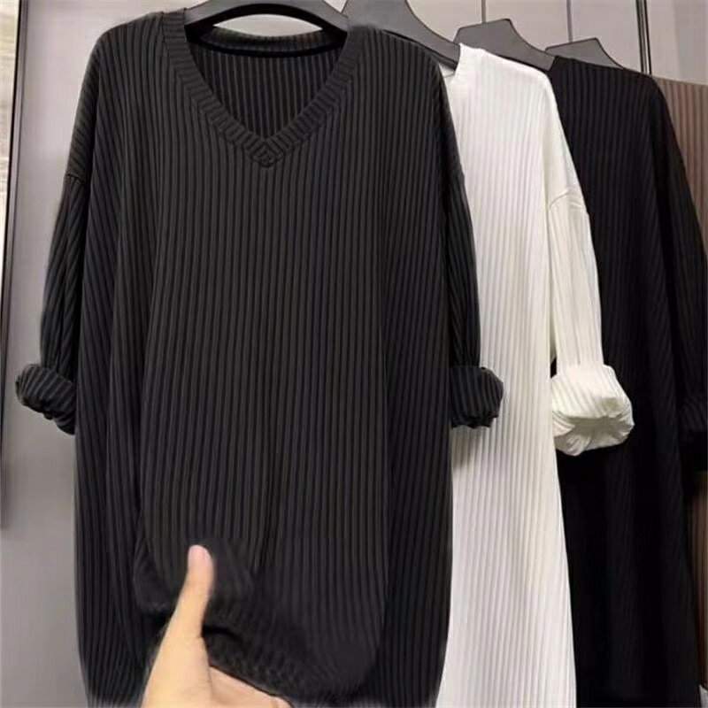 乐天商城 - 長袖 tシャツ レディース ロングT 薄手 リブ Vネック Tシャツ トップス 春 秋 大きいサイズ インナー プルオーバー カジュアル トップス ゆったり 体型カバー 無地 シンプル LUFA198(2色L-4XL)