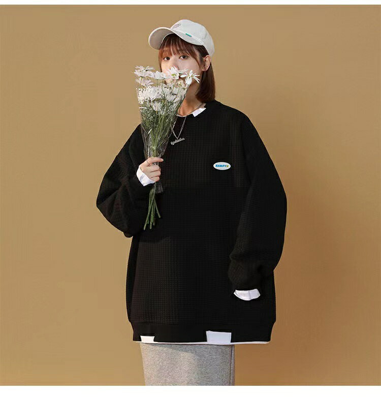 トレーナー 薄手 長袖 レディース 重ね着風 大きいサイズ 大きめ 春秋 秋服 春服 長袖 丸首 オーバーサイズ トップス ゆったり 可愛い 韓国風 カジュアル LUFA211(3色L-4XL)