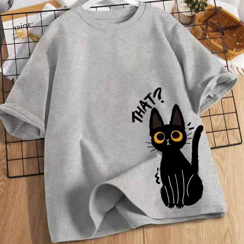 半袖tシャツ レディース トップス 半袖 tシャツ カットソー 夏服 薄手 薄いTシャツ オシャレなTシャツ 黒いtシャツ 白いTシャツ レディース プリントTシャツ おしゃれ 薄手Tシャツ レディース ラウンドネック 猫柄 綿 カジュアル てぃしゃつ 可愛い かわいい SLUC033のサムネイル