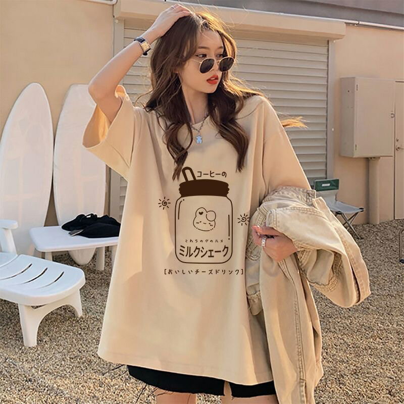 乐天商城 - 半袖tシャツ レディース トップス 半袖 tシャツ カットソー 夏服 薄手 プリント 丸首 英文字 カジュアル ゆるカットソー アメリカン ゆったり 体型カバー 可愛い かわいい SLUC060(4色M-2XL)