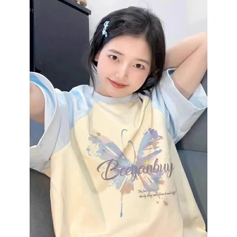 乐天商城 - 半袖tシャツ レディース トップス 半袖 tシャツ 大きいサイズ カットソー 夏服 薄手 プリント 丸首 カジュアル ゆるカットソー アメリカン ゆったり 体型カバー 可愛い 中学生 SLUC079(S-3XL)