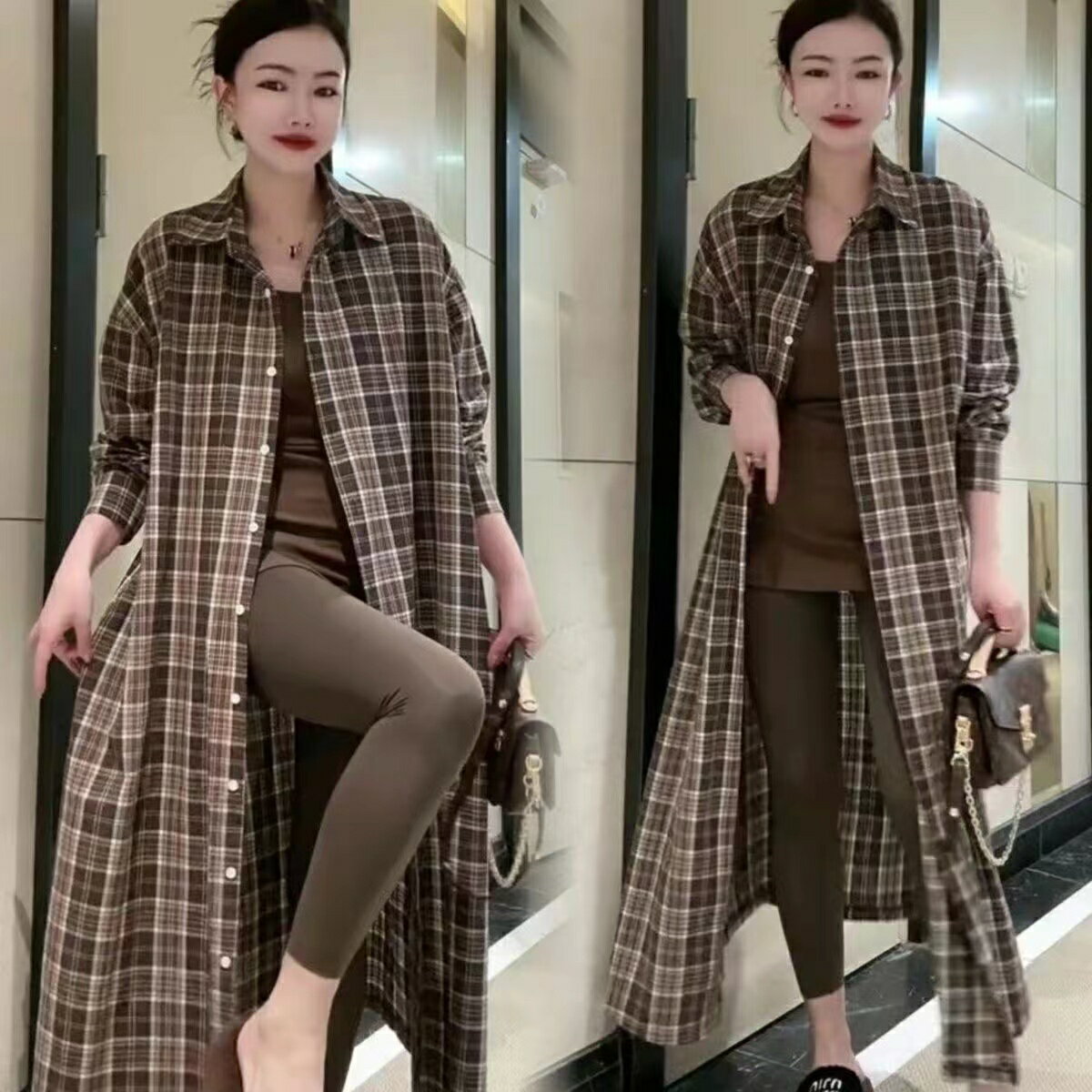 乐天商城 - チェックシャツ レディース ロングシャツ レディースシャツ 羽織もの レディースチェックシャツ シャツコート オーバーサイズシャツ ロング チェック シャツ チェック柄 シャツアウター 冬 ゆったり 可愛い オーバーサイズ ビッグシルエット 体型カバー LCFA049(L-3XL)