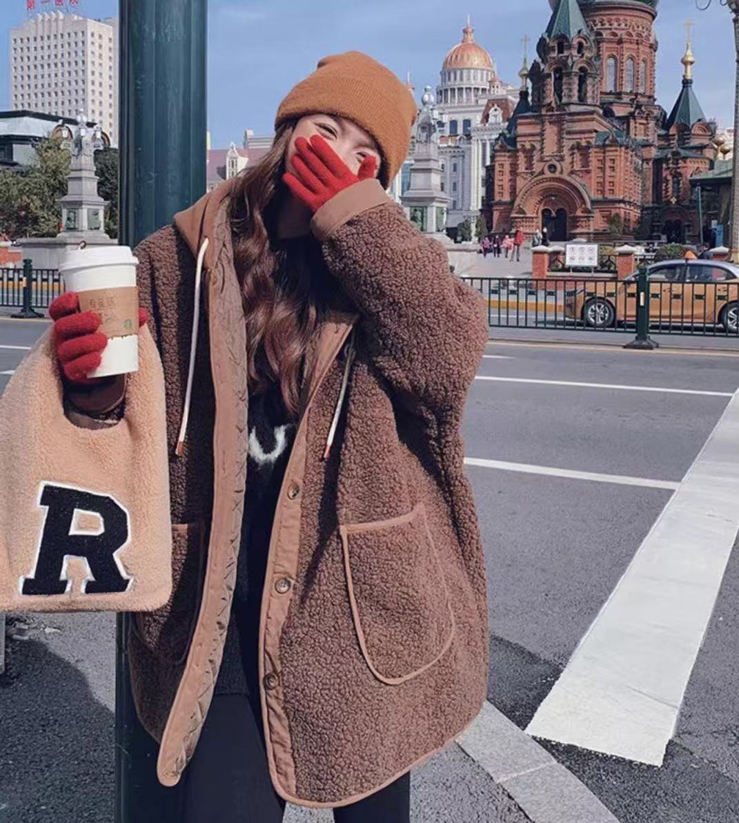 ボアジャケット ボアコート フード付き レディース フード付きコート ジャケット アウター ボア 大きいサイズ オーバーサイズ もこもこ ふわふわ おしゃれ ジャケット 秋冬 暖か 防寒 あったか シンプル LCFA110(2色2XL-6XL)