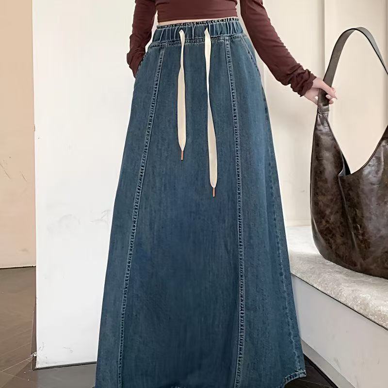 デニムスカート レディース スカート デニム ロングスカート デニム ボトムス ハイウエストスカート レディースデニム 無地 ロング丈 春 夏 大きいサイズ レディースデニムロング ハイウエスト Aライン 体型カバー オールシーズン 普段着 デート 旅行 LKGA003(2色L-4XL)
