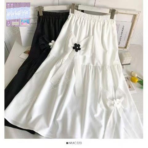 Rakuten - レディース Aラインスカート ボトムス 大きいサイズ リボン かわいいスカート ロング フレア ウエストゴム かわいい ロングフレアスカート 立体花 大人可愛い おしゃれ ロマンティック フェミニン 花 フラワー 秋 秋物 ロングシーズン 学生 デート お出かけLKGA036(2色M-4XL)