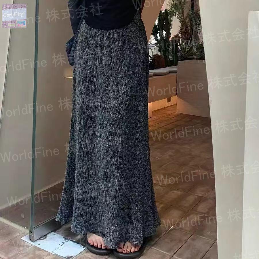 乐天商城 - レディース スカート 大きいサイズ きらきら 薄手 ロング フレア ウエストゴム かわいい 大人可愛い おしゃれ ロマンティック ボトムス フェミニン 無地 春秋 デート お出かけ LKGA044(L-4XL)