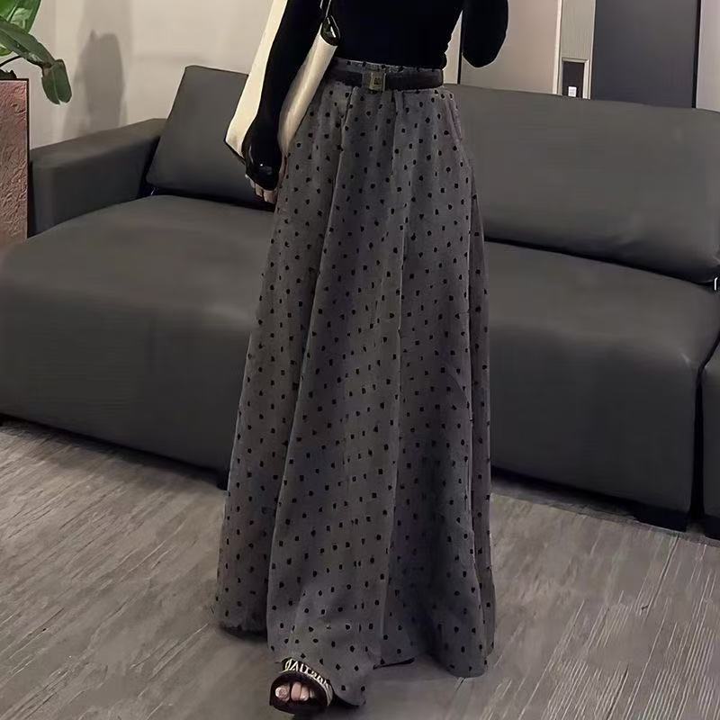 乐天商城 - ロングスカート 総柄ロングスカート ドット柄 シンプル フレア ロング丈 スカート ハイウエスト ウエストゴム ナチュラル 大人カジュアル レディース 可愛い オールシーズン 春 夏 秋 冬 SLKD014(S-2XL)