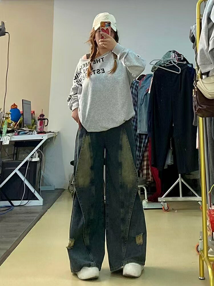 乐天商城 - ジーンズ デニムパンツ レディース ワイドデニム ロングパンツ ボトムス 長ズボン ハイウエスト 大きいサイズ ゆったり 体型カバー 春 夏 秋 冬 着痩せ 美脚 楽チン カジュアル お出かけ LPFA079(2XL-6XL)
