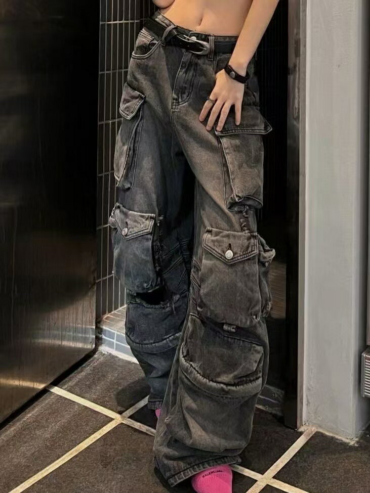 乐天商城 - ジーンズ デニムパンツ レディース メンズ ワイドデニム ロングパンツ ボトムス 冬デニムパンツ ハイウエスト 大きいサイズ ゆったり レディースデニムパンツ ストリートカジュアル ストリート系 体型カバー 冬 着痩せ 美脚 楽チン カジュアル お出かけ LPFA087(S-4XL)