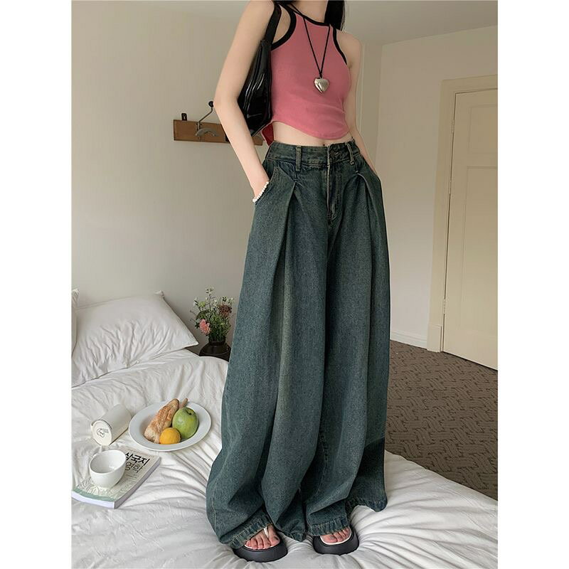 乐天商城 - デニムパンツ レディース ワイドパンツ 美脚 大きいサイズ ジーパン ロングパンツ ボトムス ジーンズ ハイウエスト 可愛い ヒップホップ ゆったり 楽ちん きれいめ カジュアル 春 夏 秋 冬 韓国ファッション SLTC065(S-4XL)