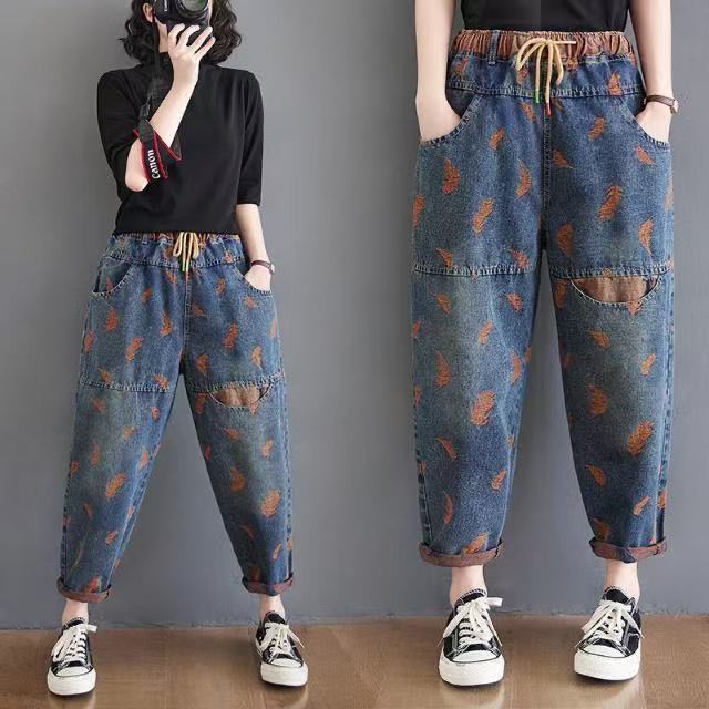 乐天商城 - ジーンズ デニム クロップドパンツ デニム 夏 刺? パンツ ボトムス レディース 九分丈 ジーパン デニムパンツ ウエストゴム 着痩せ 美脚 通勤 ゆったり ズボン カジュアル おしゃれ 通学 きれいめ 春 夏 秋 コーデ SLTD019(M-3XL)