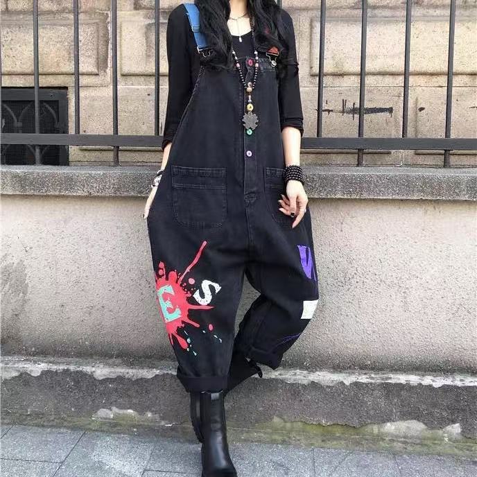 オーバーオール サルエル オールインワン サルエルパンツ アラジンパンツ デニムパンツ デニムサロペット オールシーズン 春 夏 秋 英文字 ロング サロペット ゆったり 楽ちん おしゃれ オシャレ お洒落 かわいい 個性的 個性派 ロング SLTD031(2色M-2XL)