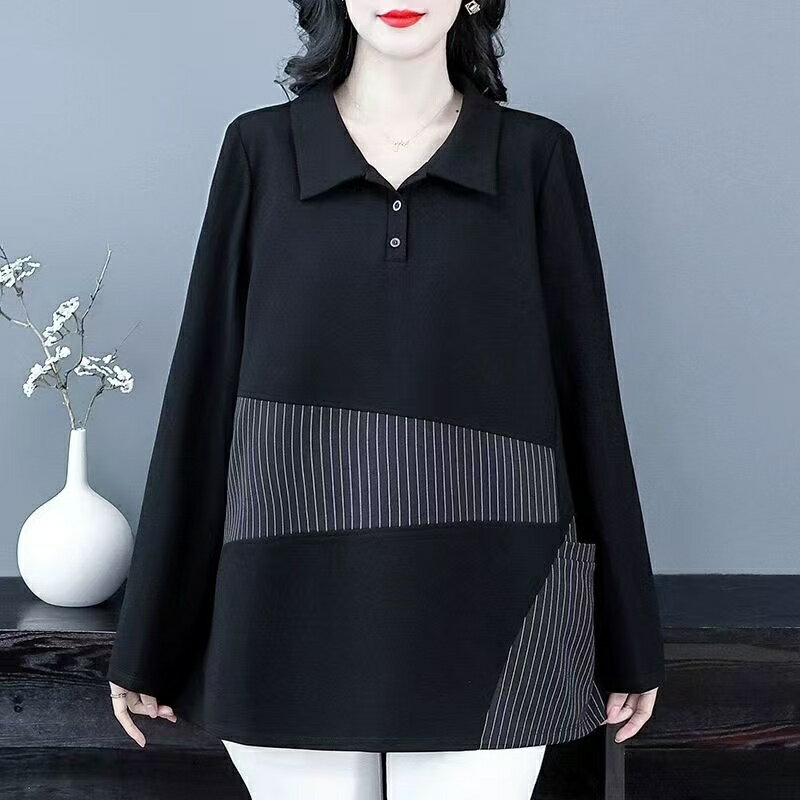 乐天商城 - 長袖 tシャツ レディース 大きいサイズ ロングT Poloネック 綿 春秋 秋服 春服 オーバーサイズ ロング 長袖 薄手 体型カバー トップス ゆったり 可愛い カジュアル LUFA252(L-5XL)