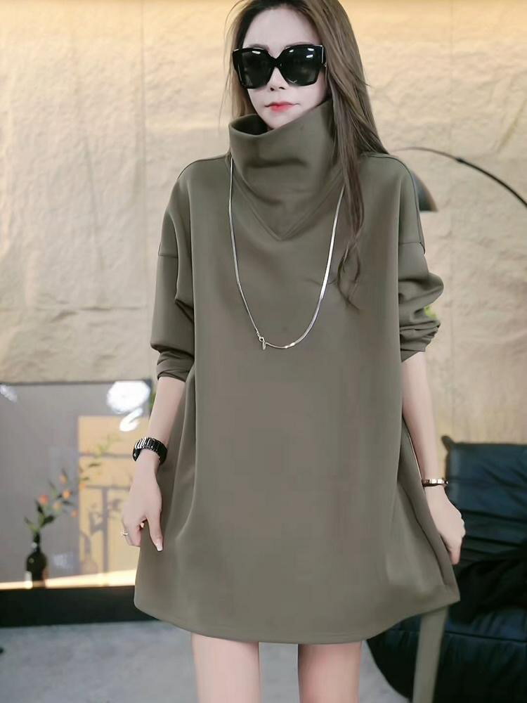 裏起毛トレーナー レディース チュニック トップス 厚手 タイトネック 大きいサイズ 秋冬 秋服 冬服 長袖 無地 シンプル ゆったり 体型カバー カジュアル 大人 可愛い LUFA312(2色L-4XL)