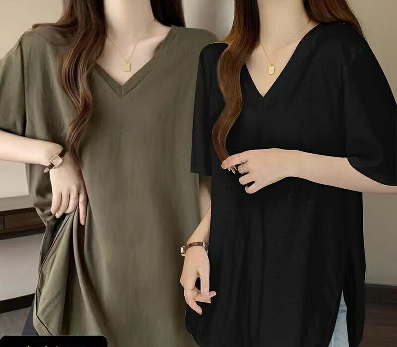 乐天商城 - 半袖tシャツ レディース トップス 半袖 tシャツ 大きいサイズ カットソー 薄手 Vネック カジュアル レディースtシャツ レディース半袖tシャツ 無地tシャツ ゆるカットソー おしゃれ 可愛い かわいい 夏 シンプルtシャツトップス LUGA034(3色M-4XL)