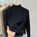 裏起毛 ハイネック ニット セーター トップス レディース リブ メロウ 長袖 タートルネック 無地 暖かい キラキラ 厚手 オフィスカジュアル きれいめ 大人 かわいい 秋冬 秋 冬 SLUC189(4色S-3XL)(4)