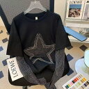 ロングTシャツ カットソー ロングT ロンT 重ね着風 星柄 レディース 大きいサイズ 春 春服 長袖 薄手 丸首 トップス ゆったり 可愛い カジュアル 個性...
