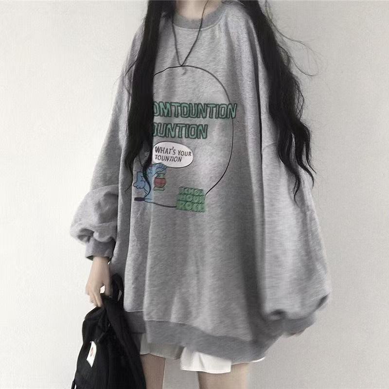 乐天商城 - スウェット レディース トレーナー ロング丈 ロゴ 長袖 カットソー Tシャツ 英字 プリント プルオーバー スエット お尻が隠れる トップス ゆったり 体型カバー 大きいサイズ 大きめ 春 夏 秋 カジュアル bf風 韓国ファッション SLUD009(2色M-XL)