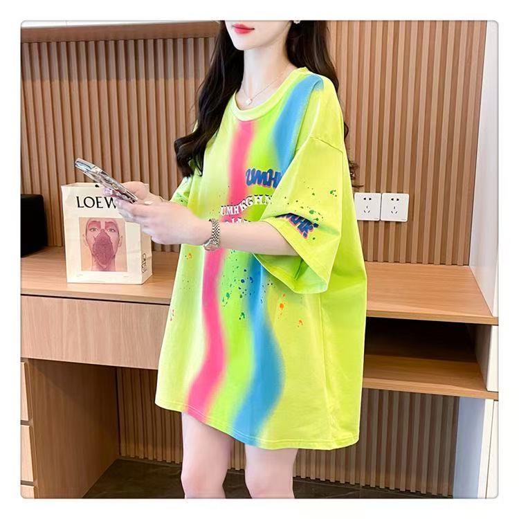 乐天商城 - 半袖tシャツ レディース トップス 半袖 tシャツ 夏 薄手 カラフル 丸首 カジュアル ゆったり 体型カバー 可愛い おしゃれ レディースTシャツ おしゃれ SLUD021(3色M-2XL) 薄い レディース半袖tシャツ カジュアルtシャツ カジュアルトップス 夏tシャツ サマーtシャツ