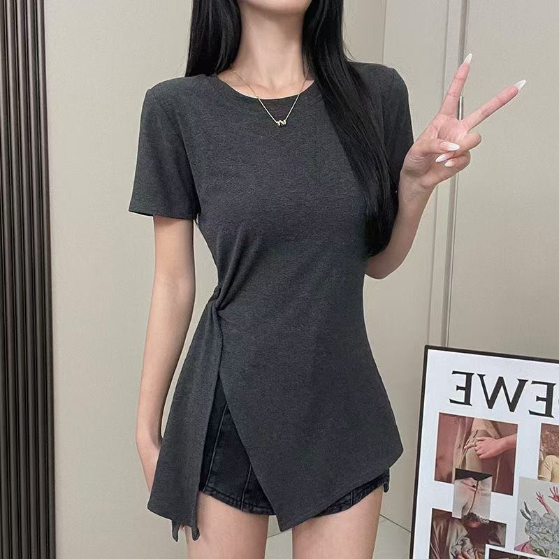 半袖tシャツ レディース トップス 半袖 tシャツ ロング 夏 薄手 無地 シンプル 丸首 カジュアル スリム 無地tシャツ カットソー ゆったり 可愛い おしゃれ レディースTシャツおしゃれ SLUD031(3色S-2XL)のサムネイル