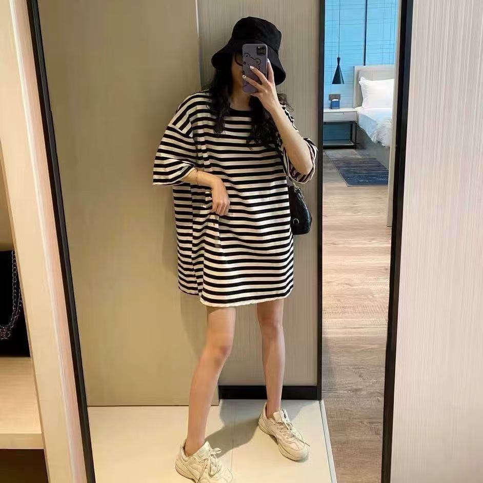 乐天商城 - 半袖tシャツ レディース トップス 半袖 tシャツ 夏 薄手 ボーダー柄 丸首 カジュアル ゆるカットソー ゆったり 体型カバー 可愛い おしゃれ レディースTシャツおしゃれ SLUD032(M-2XL)