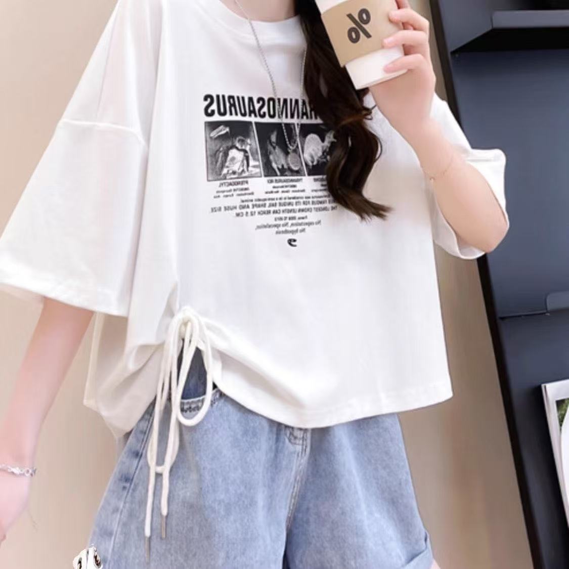 乐天商城 - 半袖tシャツ 可愛いtシャツ 半袖 大きめTシャツ ショート レディスTシャツ 夏服 薄手 プリントtシャツ 大きいTシャツレディース プリント 女性Tシャツ 大きいサイズ カジュアル ビッグシルエット 大きめ ゆったり 可愛い かわいい LUGA060(2色L-4XL)